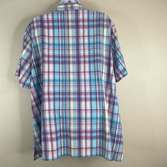 Vintage Plaid Camp Shirt Top Womens 3X Button Up Classic Preppy Colorful Crisp - Picture 6 of 9